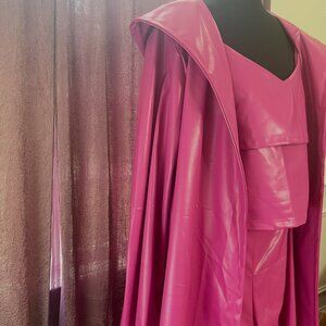 Three Piece Fuchsia Faux Leather Duster Set